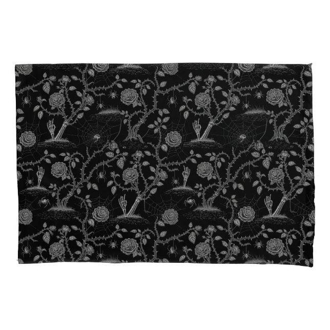Gothic Rose and Bone Pattern Pillow Case (Front)