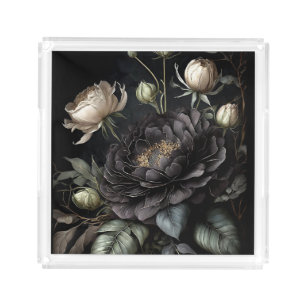 Gothic Rose Arrangement Black Flower Acrylic Tray