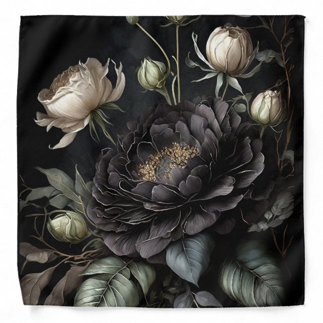  Gothic Rose Arrangement Black Flower Bandana (Front)