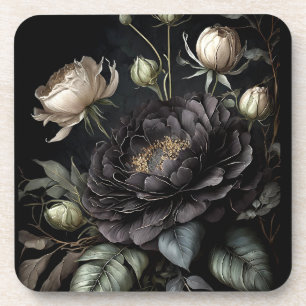 Gothic Rose Arrangement Black Flower Beverage Coaster