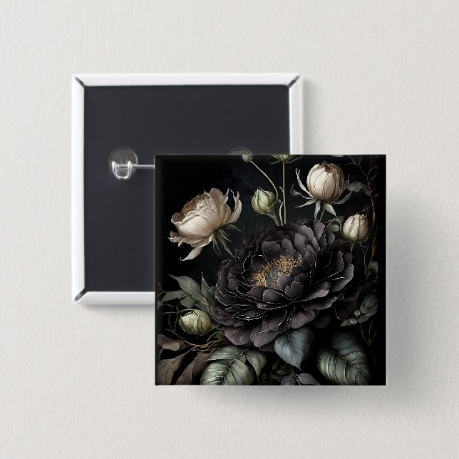  Gothic Rose Arrangement Black Flower Button (Front & Back)
