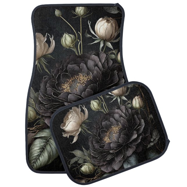  Gothic Rose Arrangement Black Flower Car Floor Mat (Set)