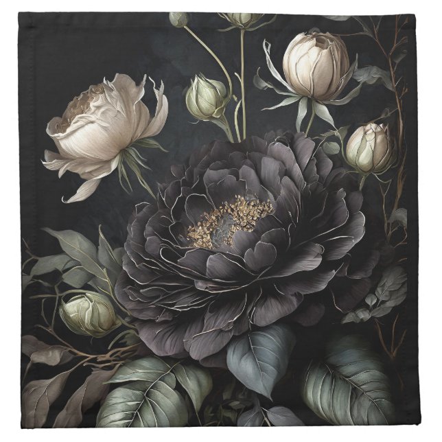  Gothic Rose Arrangement Black Flower Cloth Napkin (Front)