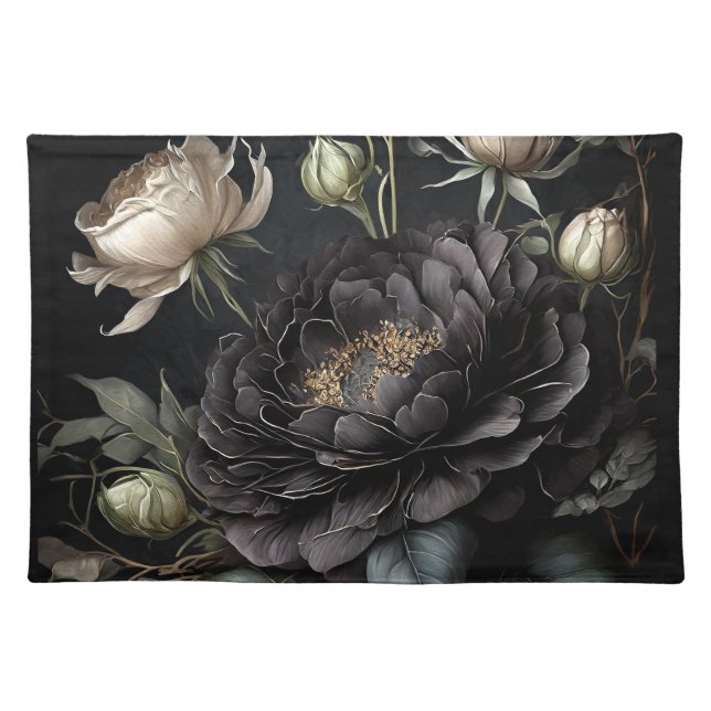  Gothic Rose Arrangement Black Flower Cloth Placemat (Front)