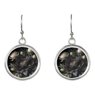 Gothic Rose Arrangement Black Flower Earrings