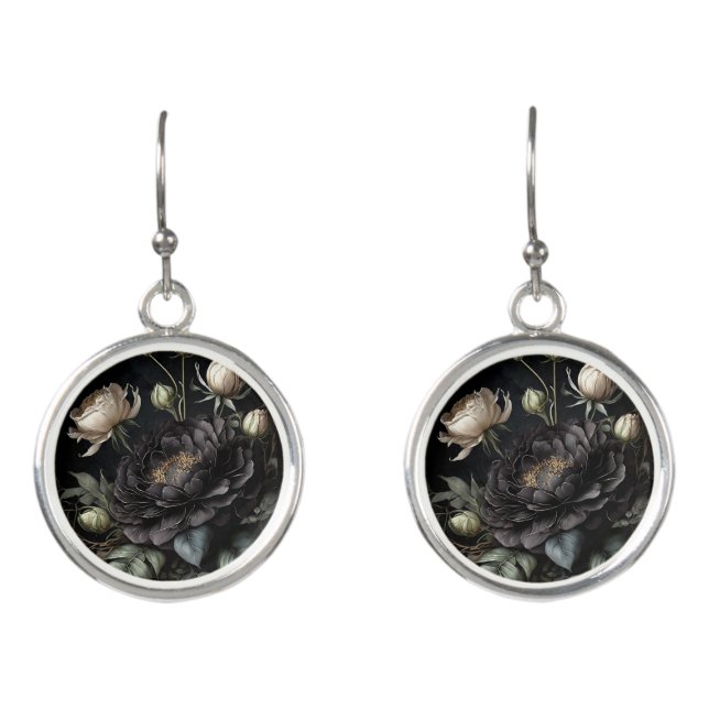  Gothic Rose Arrangement Black Flower Earrings (Front)