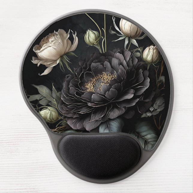  Gothic Rose Arrangement Black Flower Gel Mouse Pad (Front)