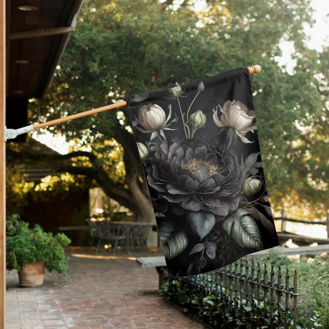  Gothic Rose Arrangement Black Flower House Flag (In SItu)