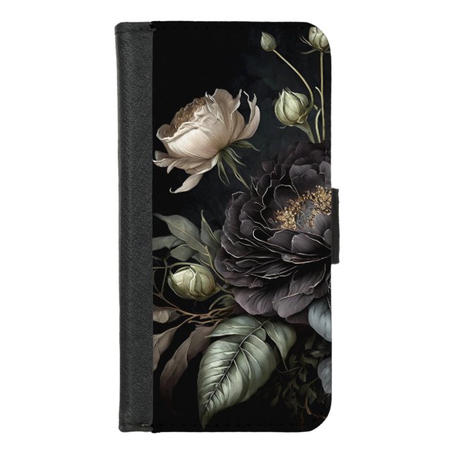  Gothic Rose Arrangement Black Flower iPhone Wallet Case (Front)