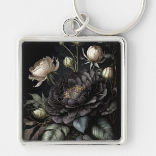 Gothic Rose Arrangement Black Flower Keychain