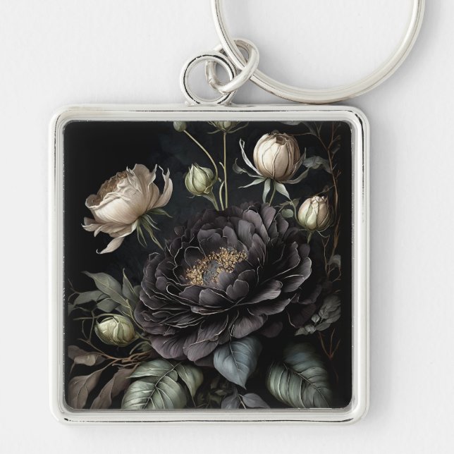  Gothic Rose Arrangement Black Flower Keychain (Front)