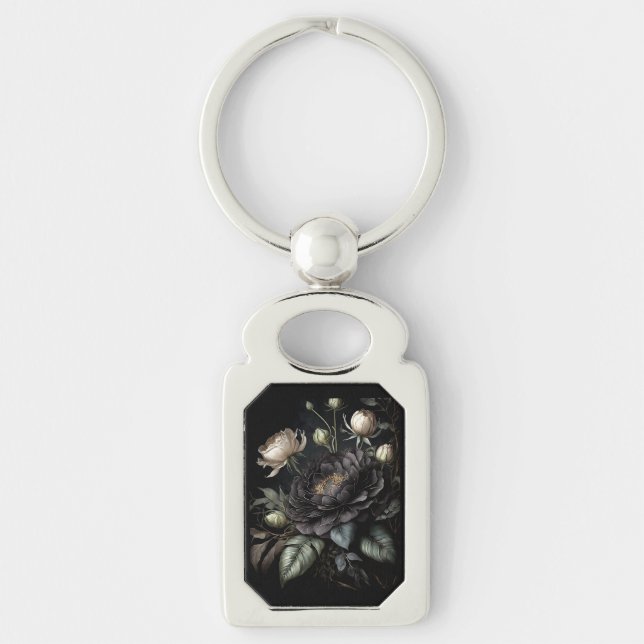  Gothic Rose Arrangement Black Flower Keychain (Front)