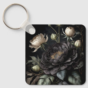 Gothic Rose Arrangement Black Flower Keychain