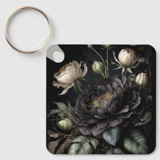 Gothic Rose Arrangement Black Flower Keychain