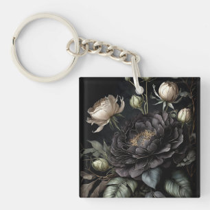 Gothic Rose Arrangement Black Flower Keychain