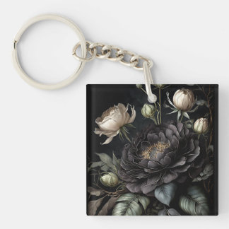 Gothic Rose Arrangement Black Flower Keychain