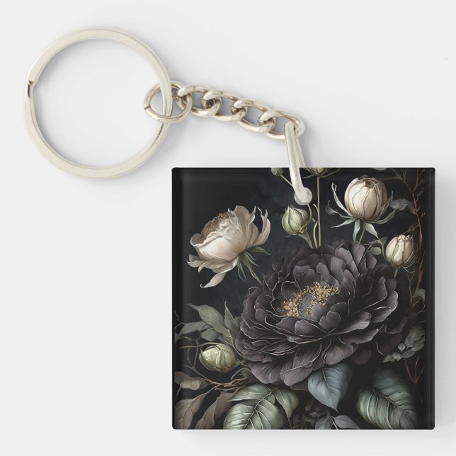  Gothic Rose Arrangement Black Flower Keychain (Front)