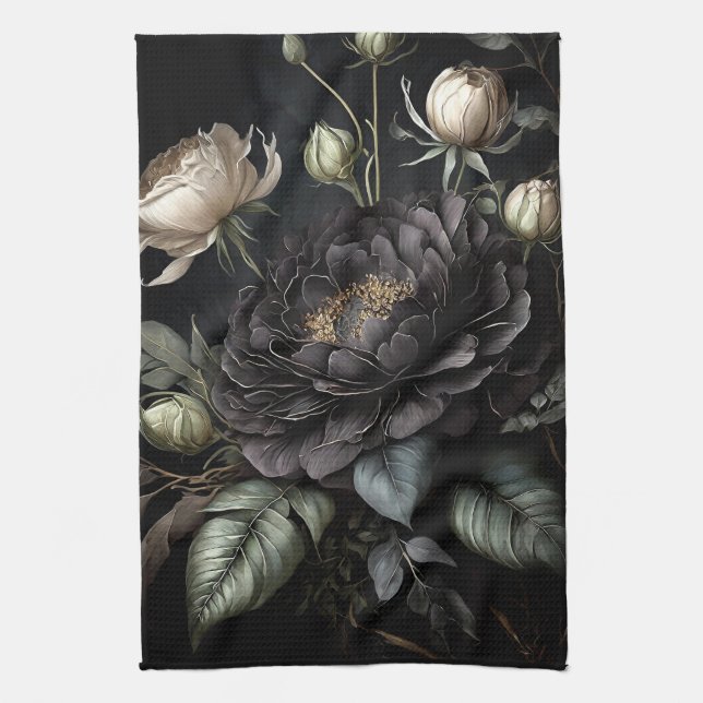  Gothic Rose Arrangement Black Flower Kitchen Towel (Vertical)