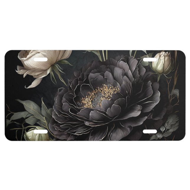  Gothic Rose Arrangement Black Flower License Plate (Front)