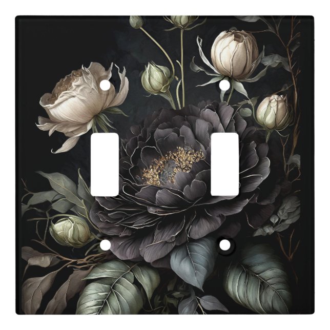  Gothic Rose Arrangement Black Flower Light Switch Cover (Front)