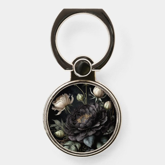 Gothic Rose Arrangement Black Flower Phone Ring Stand (Front)