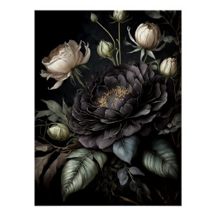 Gothic Rose Arrangement Black Flower Poster