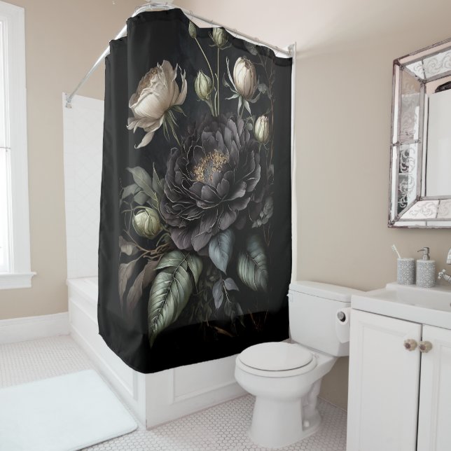  Gothic Rose Arrangement Black Flower Shower Curtain (In Situ)