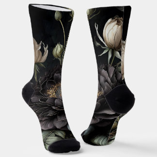 Gothic Rose Arrangement Black Flower Socks