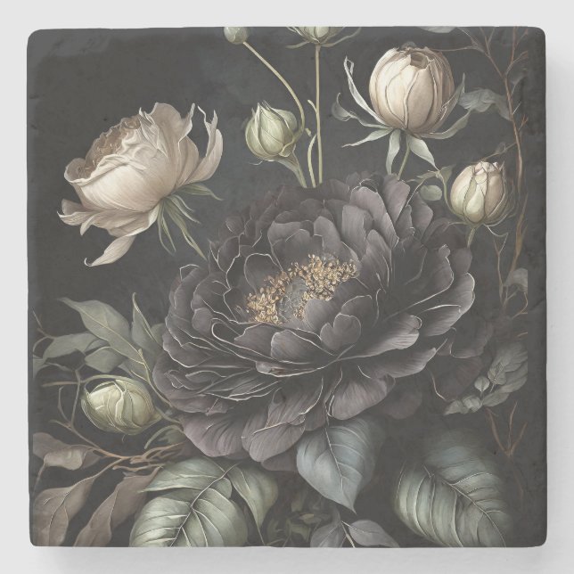  Gothic Rose Arrangement Black Flower Stone Coaster (Front)
