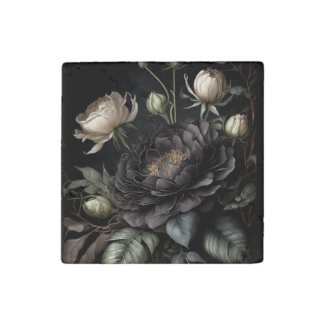  Gothic Rose Arrangement Black Flower Stone Magnet (Front)