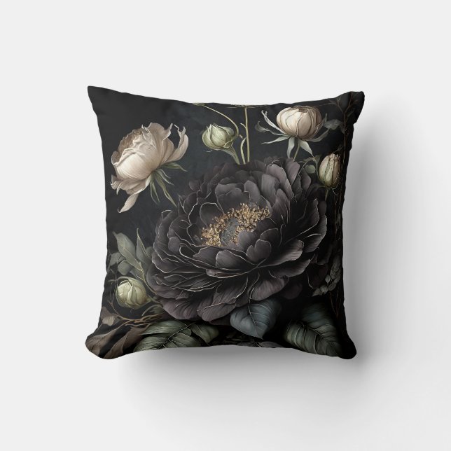  Gothic Rose Arrangement Black Flower Throw Pillow (Front)