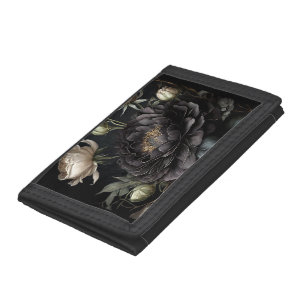 Gothic Rose Arrangement Black Flower Tri-fold Wallet