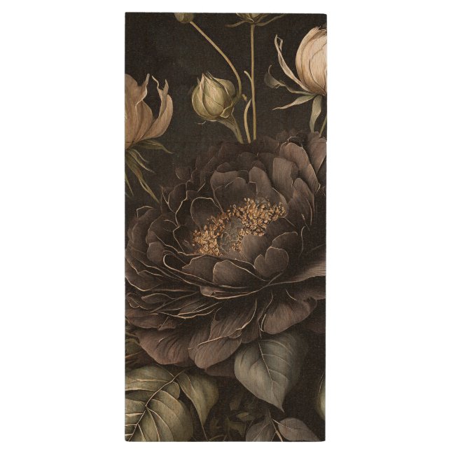  Gothic Rose Arrangement Black Flower Wood Flash Drive (Back (Vertical))