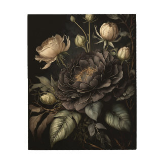 Gothic Rose Arrangement Black Flower Wood Wall Art