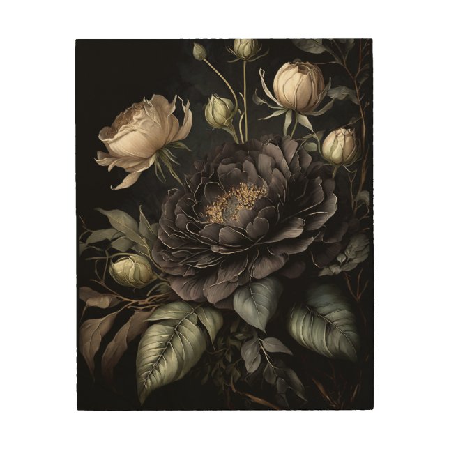  Gothic Rose Arrangement Black Flower Wood Wall Art (Front)