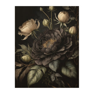 Gothic Rose Arrangement Black Flower Wood Wall Art