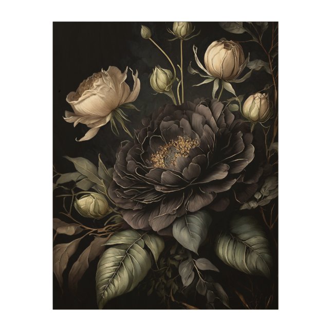  Gothic Rose Arrangement Black Flower Wood Wall Art (Front)