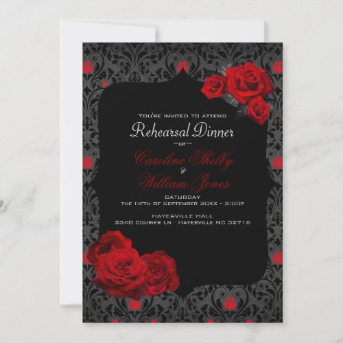 Gothic Rose Black and Red Rehearsal Dinner Invitat Invitation