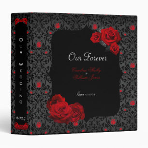 Gothic Rose Black and Red Wedding  3 Ring Binder