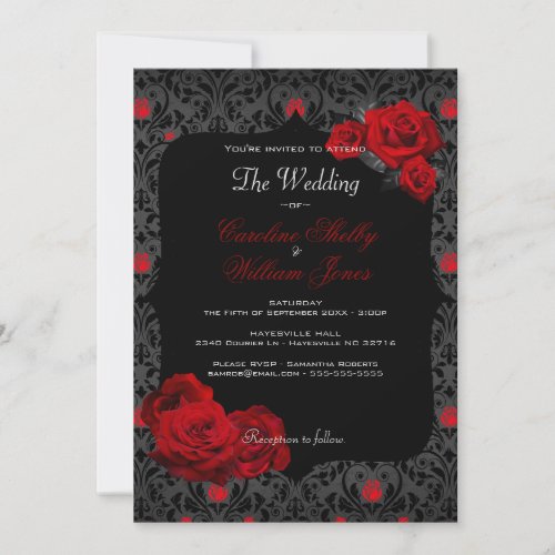 Gothic Rose Black and Red Wedding Invitation