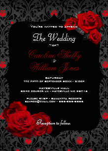 Red Black Wedding Invitations Zazzle Gothic Rose Black And Red Wedding Invitation
