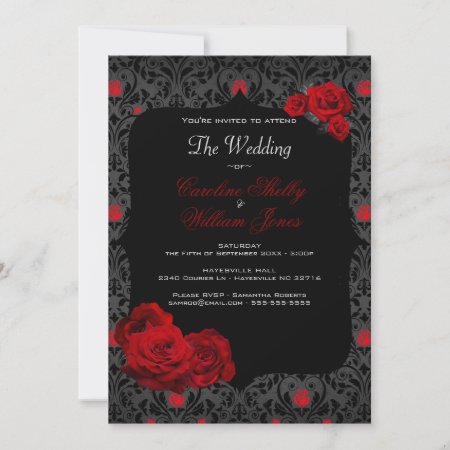 Gothic Rose Black And Red Wedding Invitation