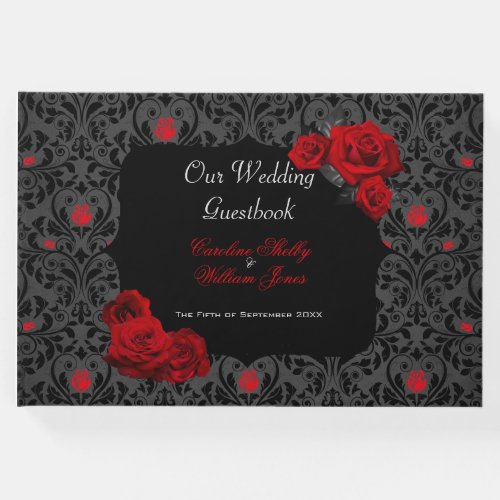 Gothic Rose Black and Red Wedding Invitation Guest Book