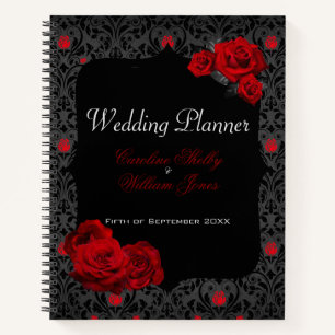 Gothic Rose Black and Red Wedding Planner Notebook