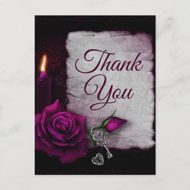Gothic Rose, Candle and Locket Party Thank You Postcard (Front)