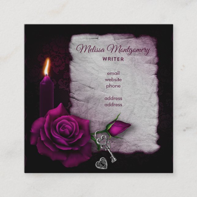 Gothic Rose, Candle and Locket Square Business Card (Front)