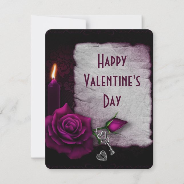 Gothic Rose, Candle and Locket Valentine Holiday Card (Front)