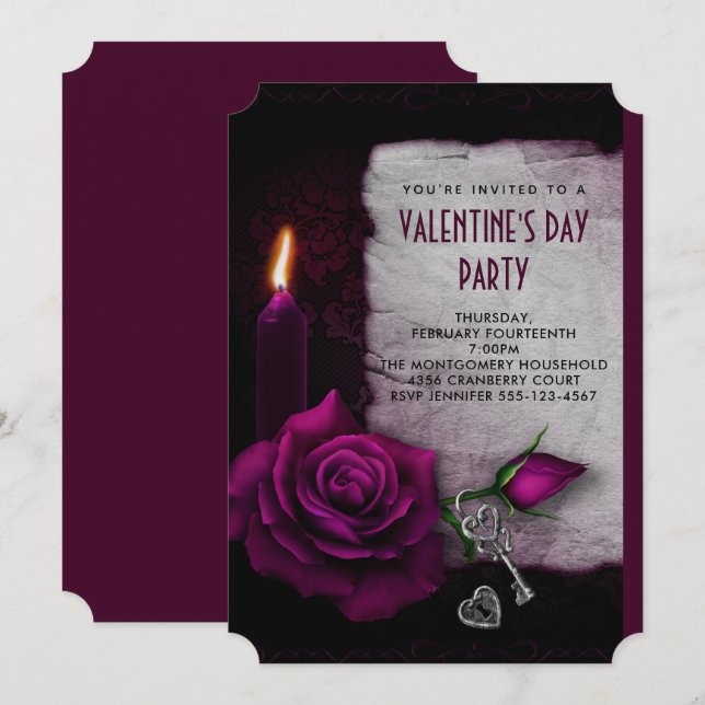 Gothic Rose Candle and Locket Valentine Party Invitation (Front/Back)