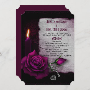 Gothic Rose Candle and Locket Wedding Invitation