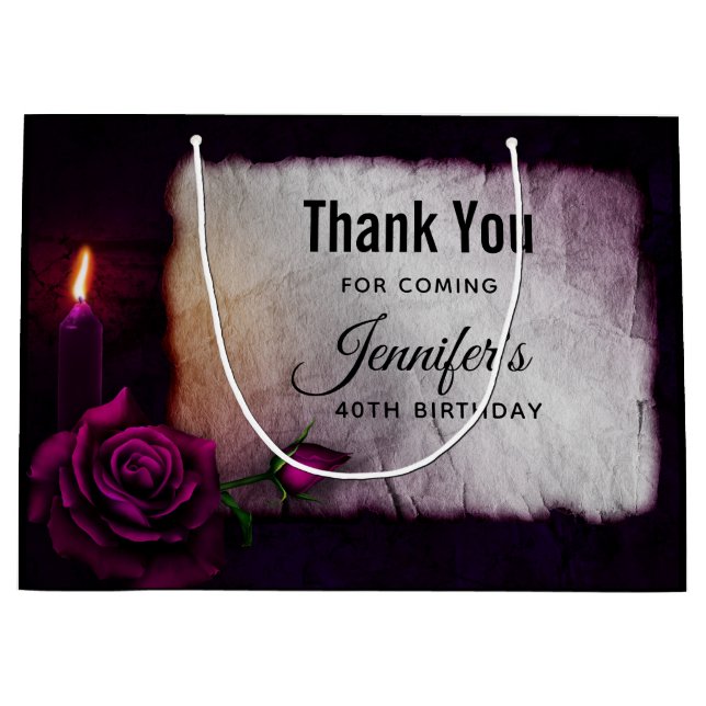 Gothic Rose, Candle, and Parchment Birthday Large Gift Bag (Front)